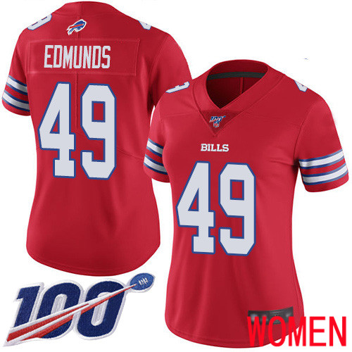Women Buffalo Bills #49 Tremaine Edmunds Limited Red Rush Vapor Untouchable 100th Season NFL Jersey